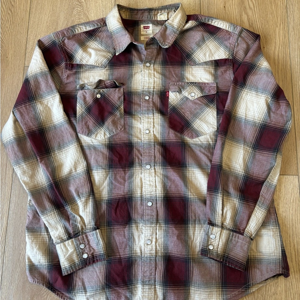 Levi’s Western Pearl Snap Plaid Shirt Men’s XL Long Sleeve